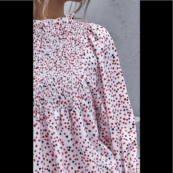 FLOATING ❤️HEARTS FRILL NECK  BABYDOLL BLOUSE - Picture 7 of 8